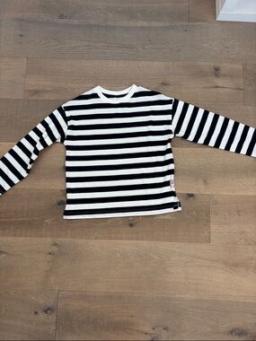 Zara Black and White Striped Long-Sleeve Tee
